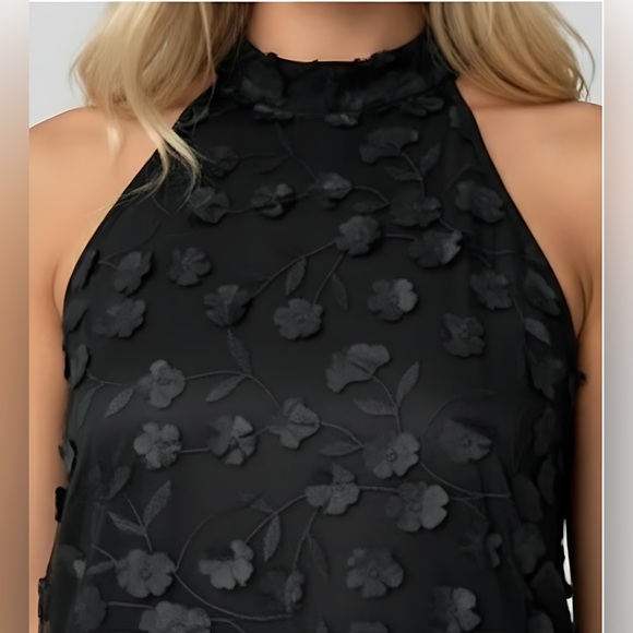 Floral Appliques Print Halter Neck Dress Black - Picture 2 of 10